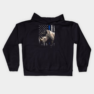 Rhino Royalty American Flag, Tee Triumph for Wildlife Enthusiasts Kids Hoodie